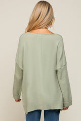 Light Olive Dolman Sleeve Side Slit Maternity Sweater