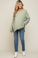 Light Olive Dolman Sleeve Side Slit Maternity Sweater