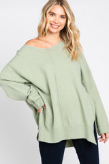 Light Olive Dolman Sleeve Side Slit Maternity Sweater