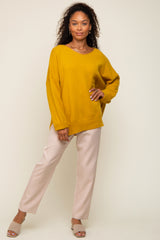 Yellow Dolman Sleeve Side Slit Sweater