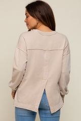 Beige Mineral Washed Terry Knit Maternity Top