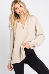 Beige Mineral Washed Terry Knit Maternity Top