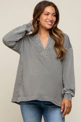 Olive Mineral Washed Terry Knit Maternity Top