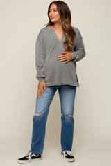 Olive Mineral Washed Terry Knit Maternity Top