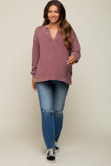 Burgundy Mineral Washed Terry Knit Maternity Top