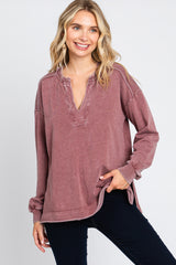 Burgundy Mineral Washed Terry Knit Maternity Top