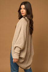 Beige Open Knit Dolman Sleeve Cardigan