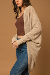 Beige Open Knit Dolman Sleeve Cardigan