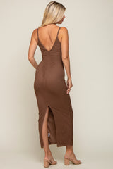 Mocha Mesh Knit Sleeveless Maxi Dress