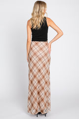 Mocha Plaid Mesh Maxi Skirt