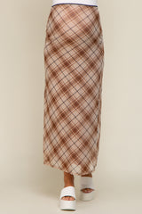 Mocha Plaid Mesh Maternity Maxi Skirt