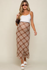 Mocha Plaid Mesh Maternity Maxi Skirt