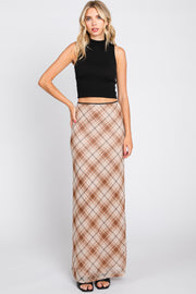 Mocha Plaid Mesh Maxi Skirt