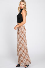 Mocha Plaid Mesh Maxi Skirt