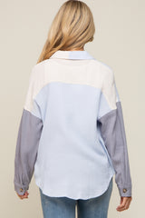 Blue Color Blocked Button Front Gauze Maternity Top