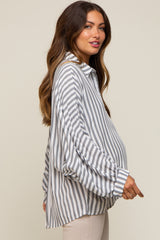 Black Striped Button Up Dolman Sleeve Maternity Top