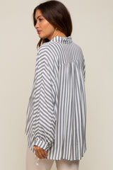 Black Striped Button Up Dolman Sleeve Maternity Top