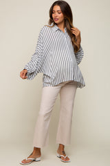 Black Striped Button Up Dolman Sleeve Maternity Top