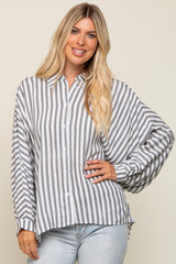 Black Striped Button Up Dolman Sleeve Top