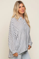 Black Striped Button Up Dolman Sleeve Top