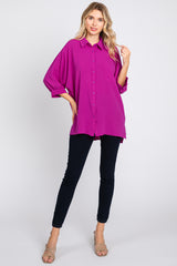 Magenta Button Down 3/4 Sleeve Top