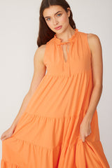 Tangerine Tiered Linen Blend Solid Midi Dress