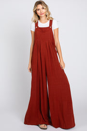 Rust Pleated Front Wide Leg Overalls