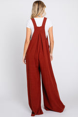 Rust Pleated Front Wide Leg Overalls