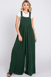 Forest Green Pleated Front Wide Leg Overalls