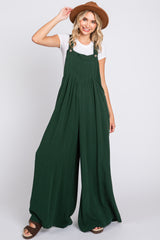 Forest Green Pleated Front Wide Leg Overalls