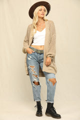 Beige Open Knit Oversized Cardigan