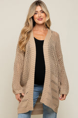 Beige Open Knit Oversized Maternity Cardigan