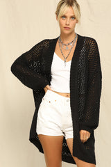 Black Open Knit Oversized Maternity Cardigan