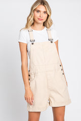 Beige Front Pocket Overall Shorts