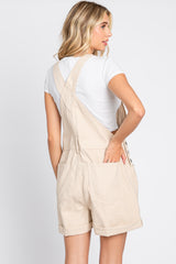 Beige Front Pocket Overall Shorts