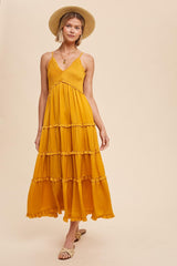 Yellow Gold Smocked Ruffle Tiered Maternity Maxi Dress