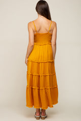 Yellow Gold Smocked Ruffle Tiered Maternity Maxi Dress