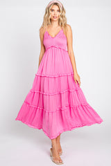 Pink Smocked Ruffle Tiered Maxi Dress