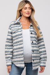 Blue Striped Thick Sherpa Maternity Jacket