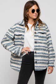 Blue Striped Thick Sherpa Jacket