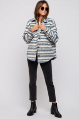 Blue Striped Thick Sherpa Jacket