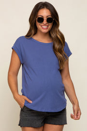 Blue Short Dolman Sleeve Maternity Top