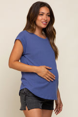 Blue Short Dolman Sleeve Maternity Top