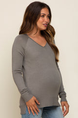 Olive Fine Knit V-Neck Side Slit Maternity Top