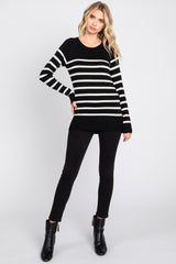 Black Striped Knit Long Sleeve Top