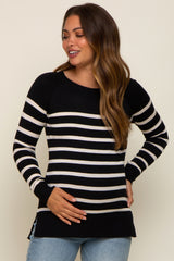 Black Striped Knit Long Sleeve Maternity Top