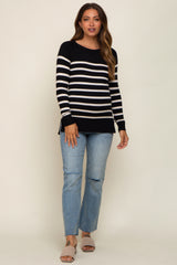 Black Striped Knit Long Sleeve Maternity Top