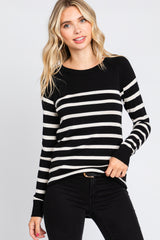 Black Striped Knit Long Sleeve Top