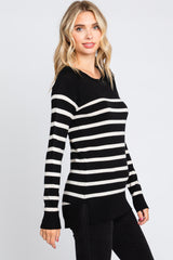 Black Striped Knit Long Sleeve Top