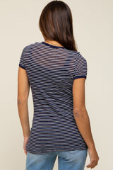 Navy Blue Striped Lightweight Short Sleeve Maternity Top